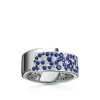 Широкое золотое кольцо с сапфирами и бриллиантами